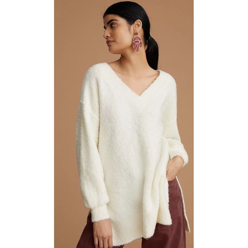 Pilcro Anthropologie Chunky Knit Pullover Sweater Oversized Size XS Ivory‎ Twe